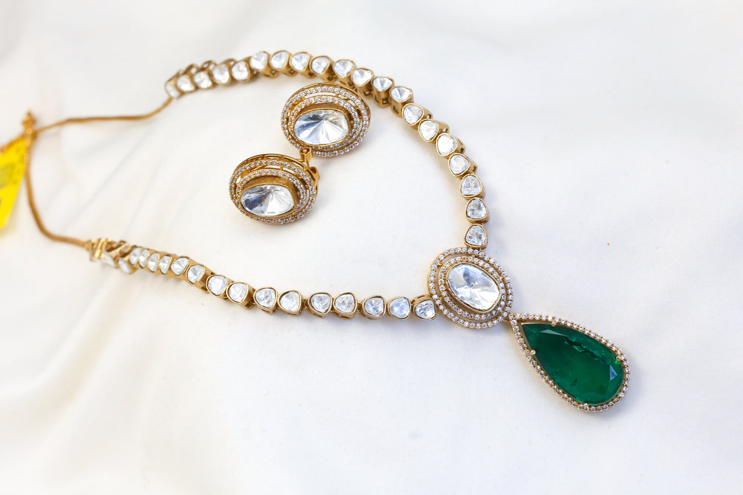 Uncut Kundan Polki Doublet Necklace Set - Green