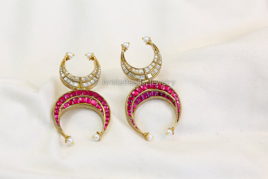 Contemporary Jadau Kundan Chandbaali - Ruby Clear (101-38)