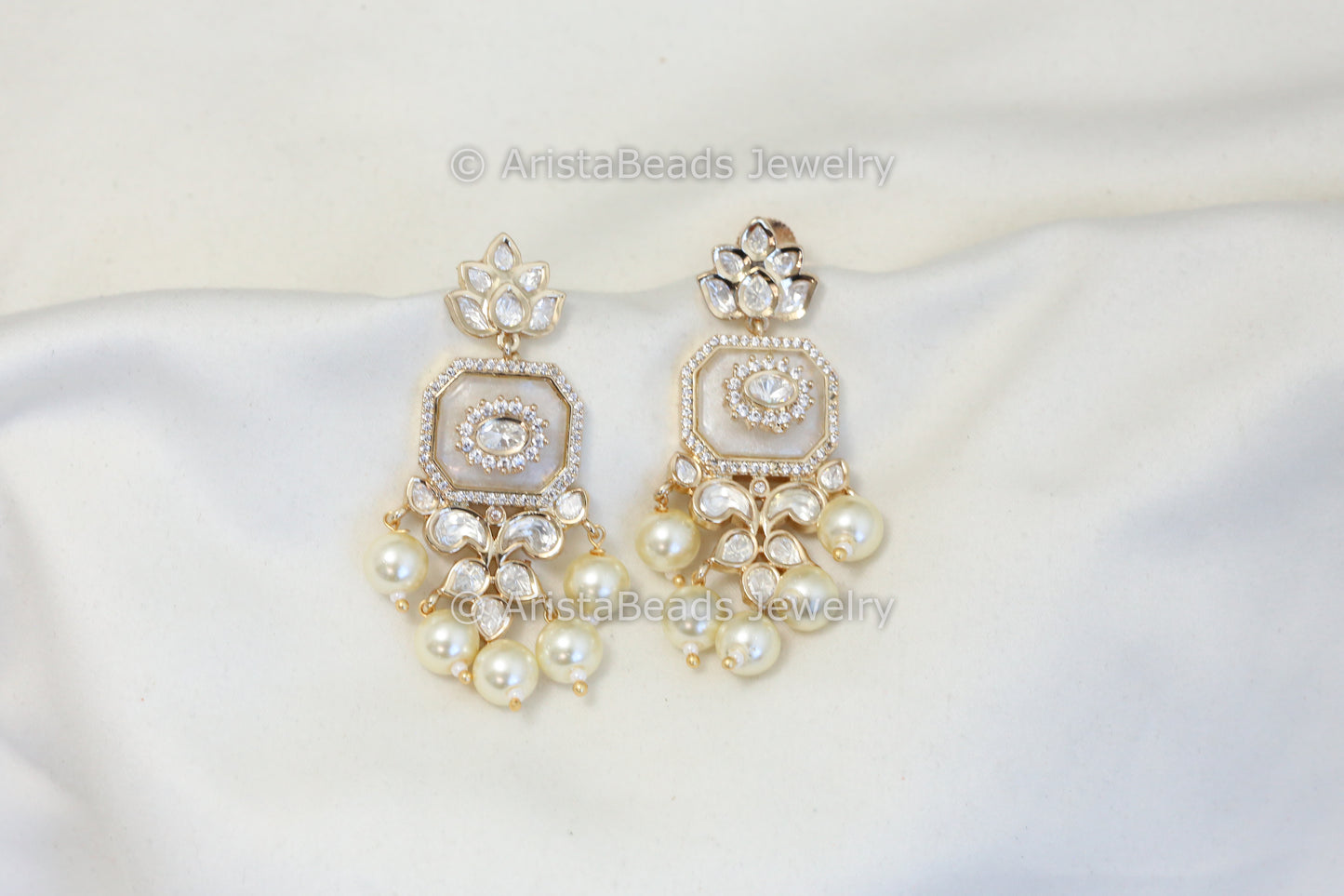 MOP Kundan Polki earrings - Pearl