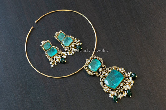Aqua Doublet & Clear CZ  Hasli Set (102-69)
