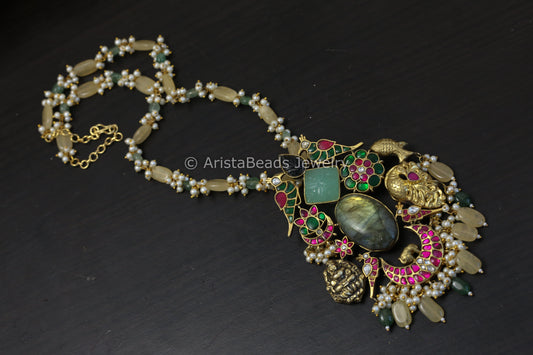 Fusion Jadau Kundan Necklace - Labradorite