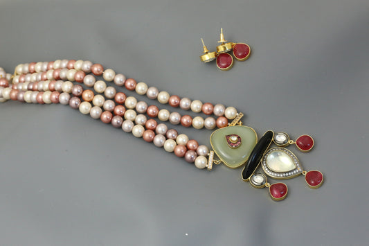 Fusion Kundan Semiprecious Stone Necklace(103-41)