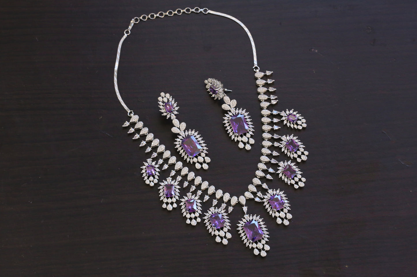 Next To Real Diamond Purple CZ Necklace Set