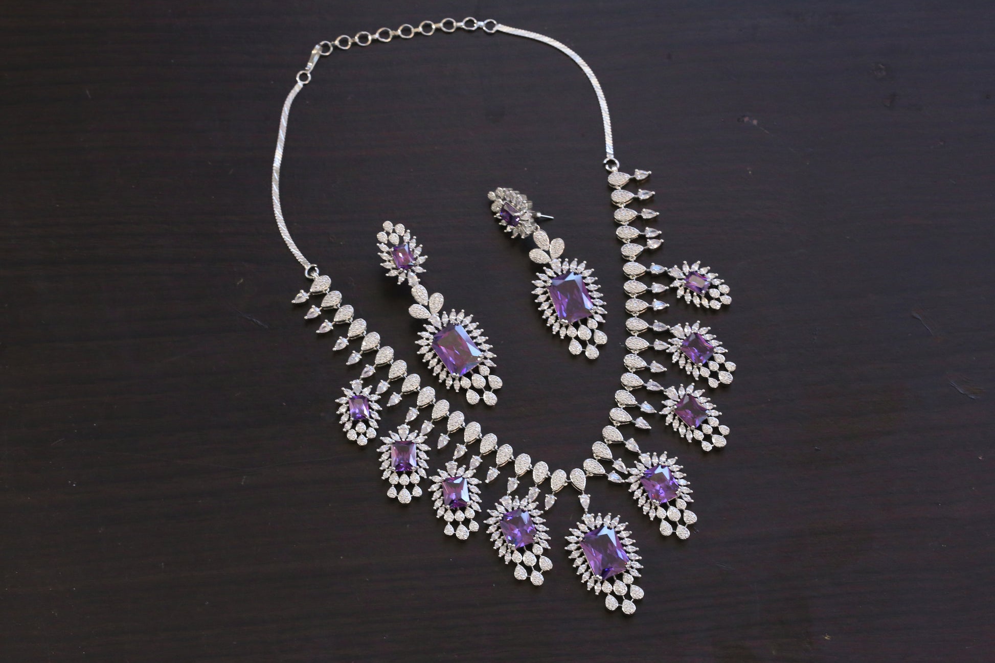 Next To Real Diamond Purple CZ Necklace Set