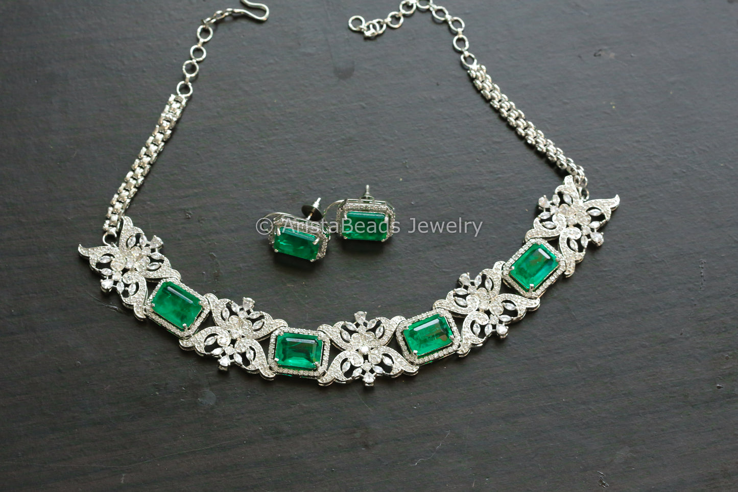 Premium Nano CZ & Doublet Necklace Set - Emerald