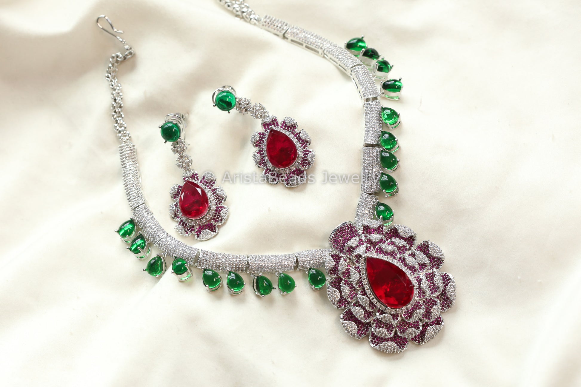 Premium Ruby Doublet CZ Necklace Set (ABJ-N101-69)