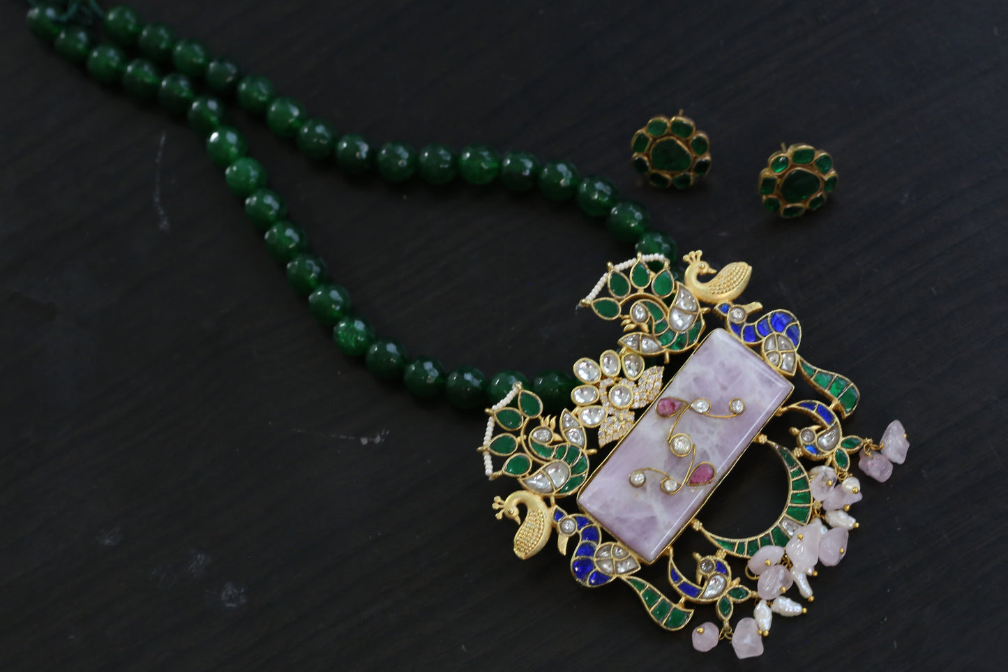 Green Blue Jadau Fusion Necklace Set