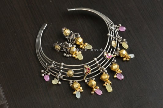 Dual Tone Fusion Kundan Hasli Set (ABJ-N101-95)