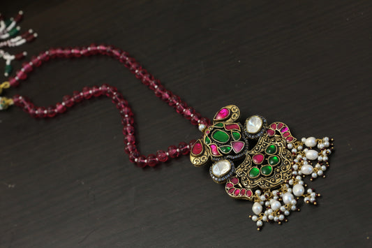 Fusion Jadau Kundan In Melon Beads Chain