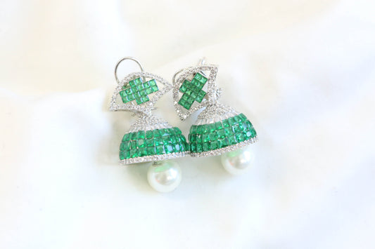 Sumati Invisible Settings Jhumka -Green (101-43)