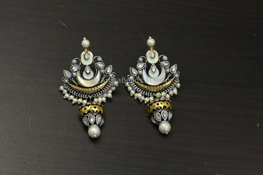 Dual Tone Kundan Enamel Earrings