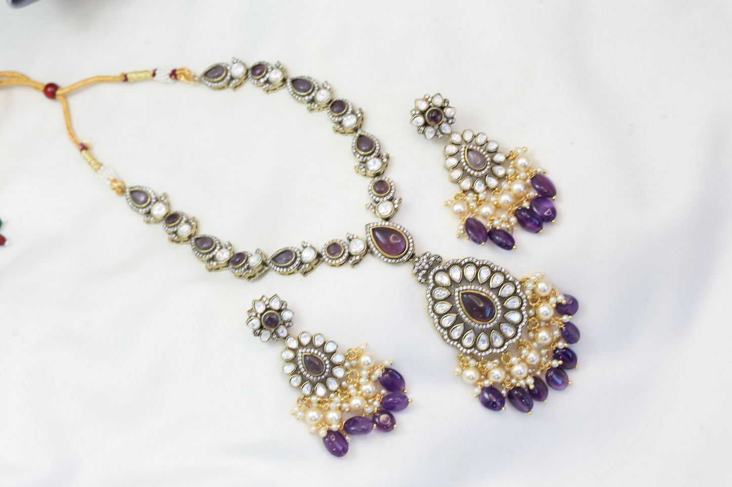 Purple Stones & Kundan Polki Necklace Set