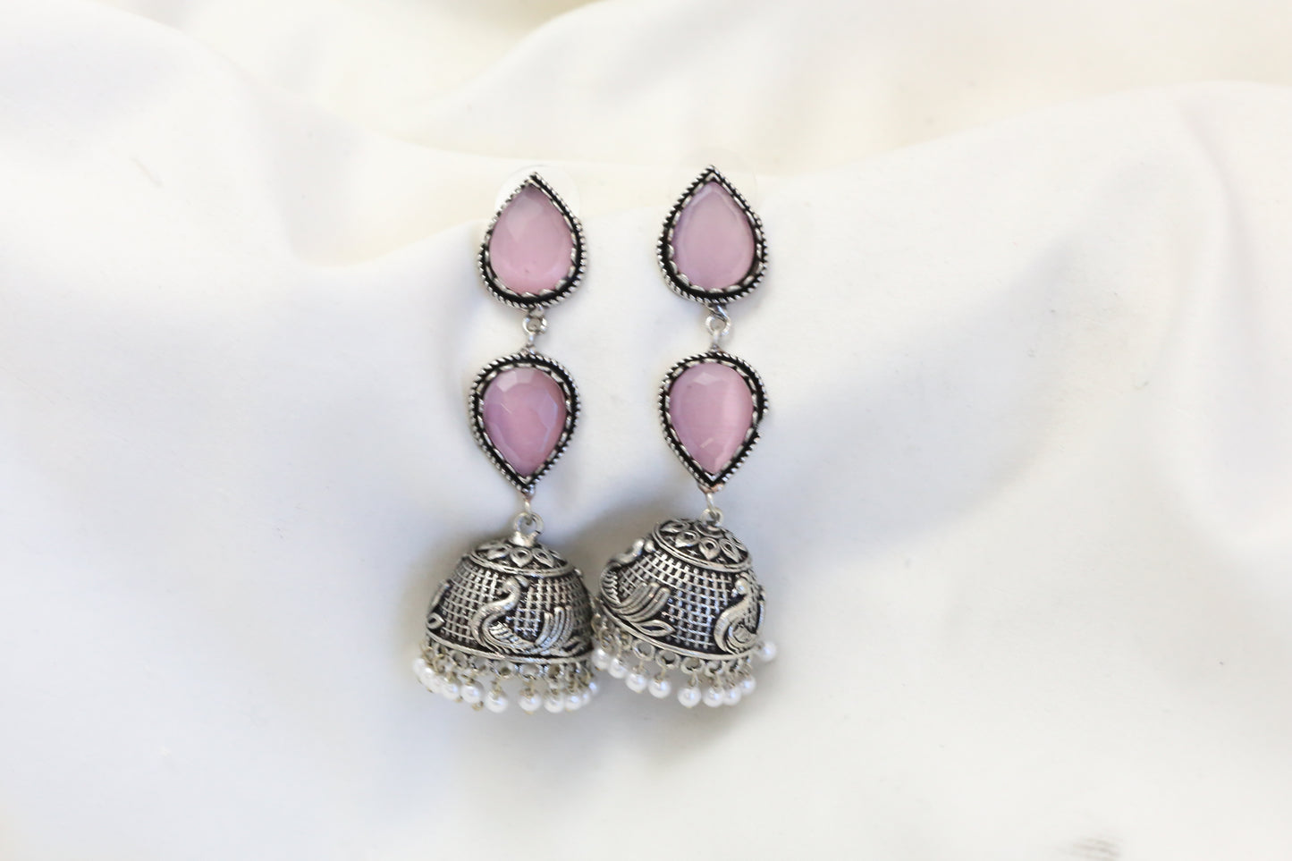 Rayna Oxidized Jhumka - Pink