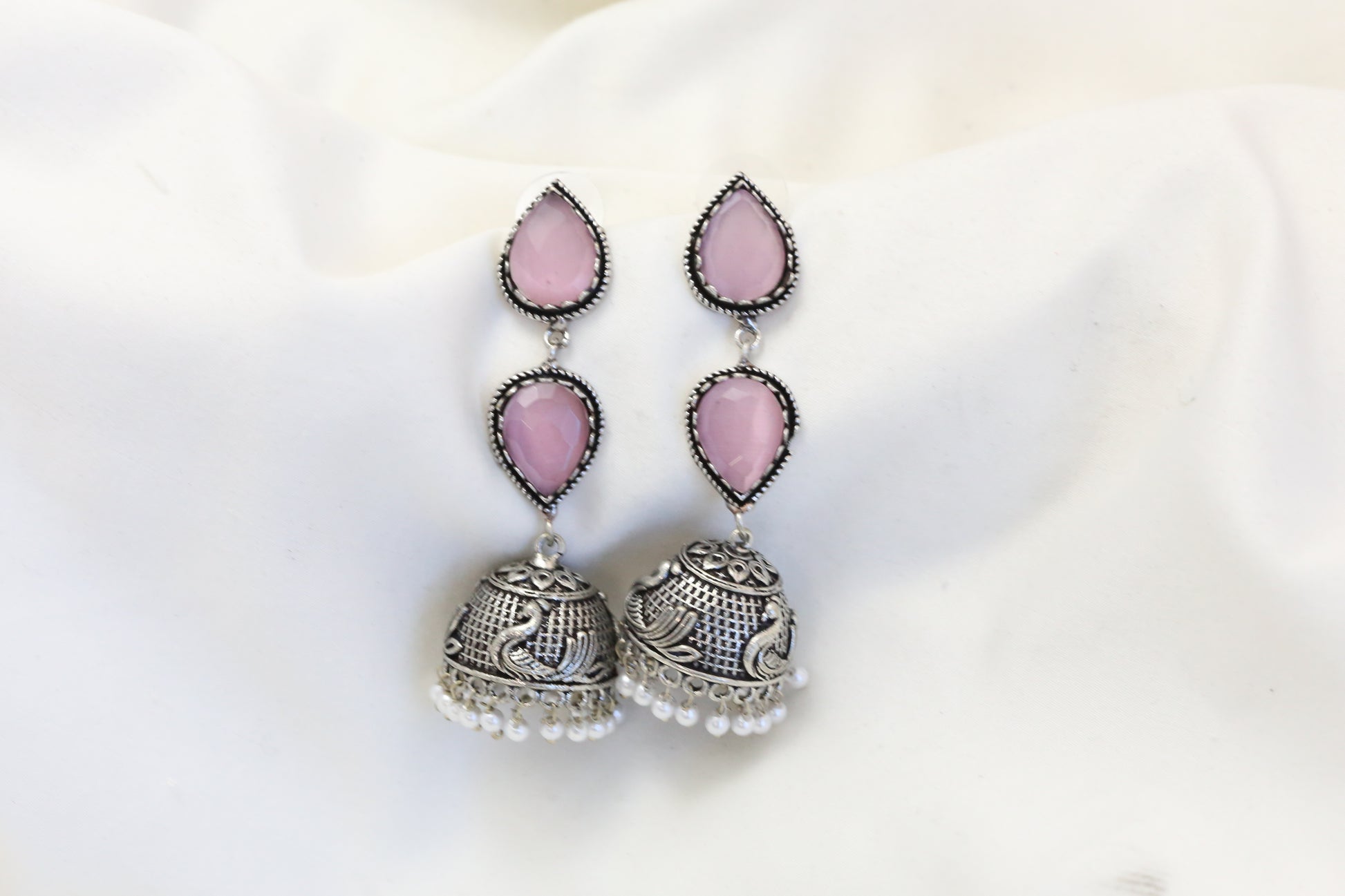 Rayna Oxidized Jhumka - Pink