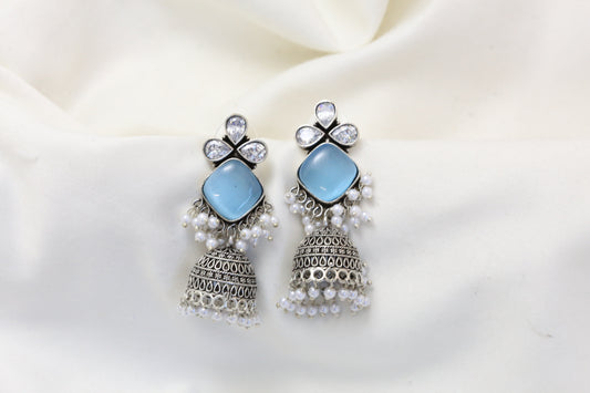 Anjani Oxidized Jhumka - Light Blue
