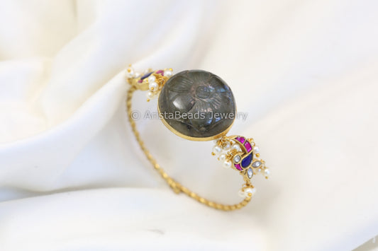 Adjustable Jadau & Labradorite Stone Bangle - Style 3