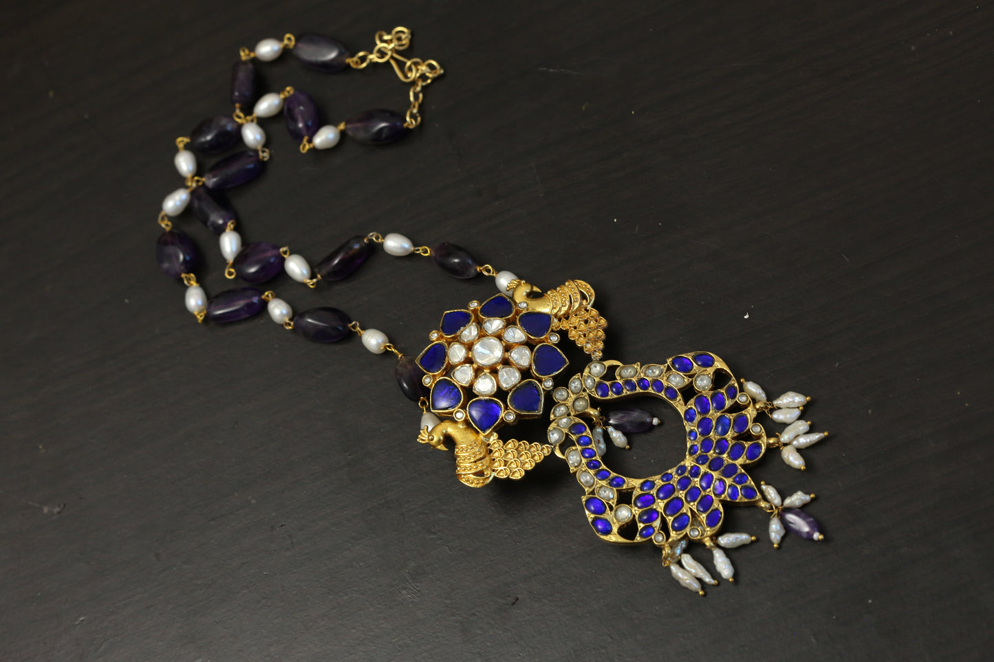 Fusion Jadau & Semiprecious Stone Necklace - Amethyst Mala