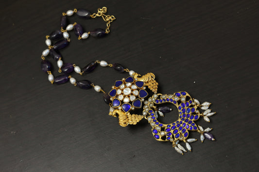 Fusion Jadau & Semiprecious Stone Necklace - Amethyst Mala