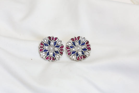 Simran Kundan Studs - Blue Ruby