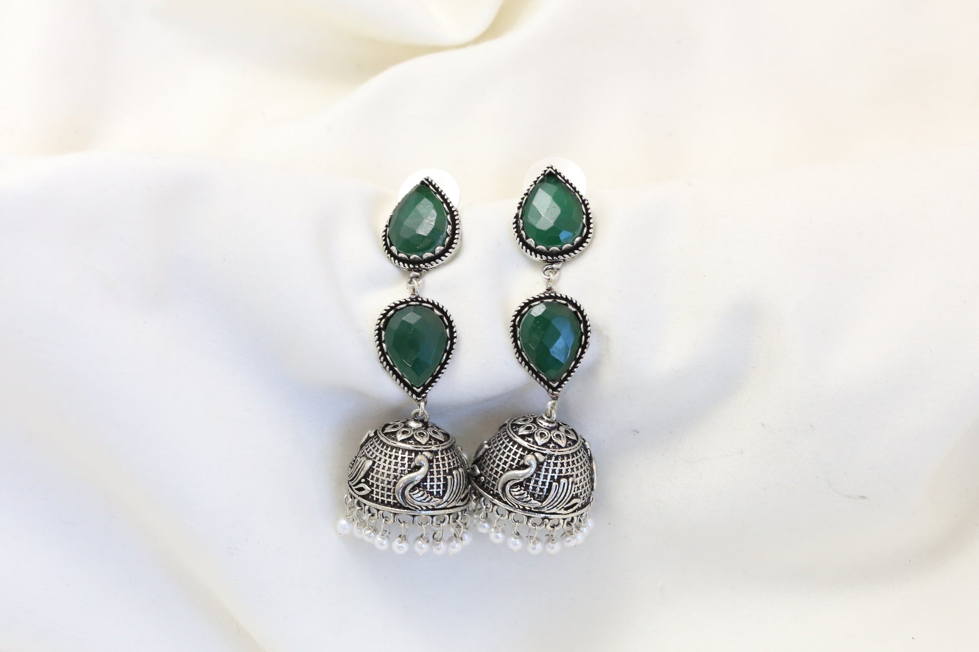 Rayna Oxidized Jhumka - Green