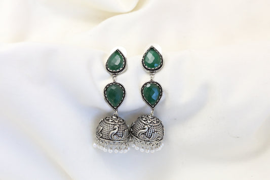 Rayna Oxidized Jhumka - Green