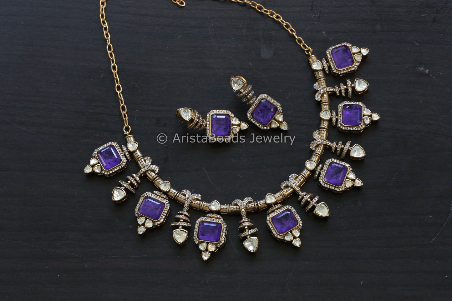Premium Purple Doublet & Moissanites Set (102-14)