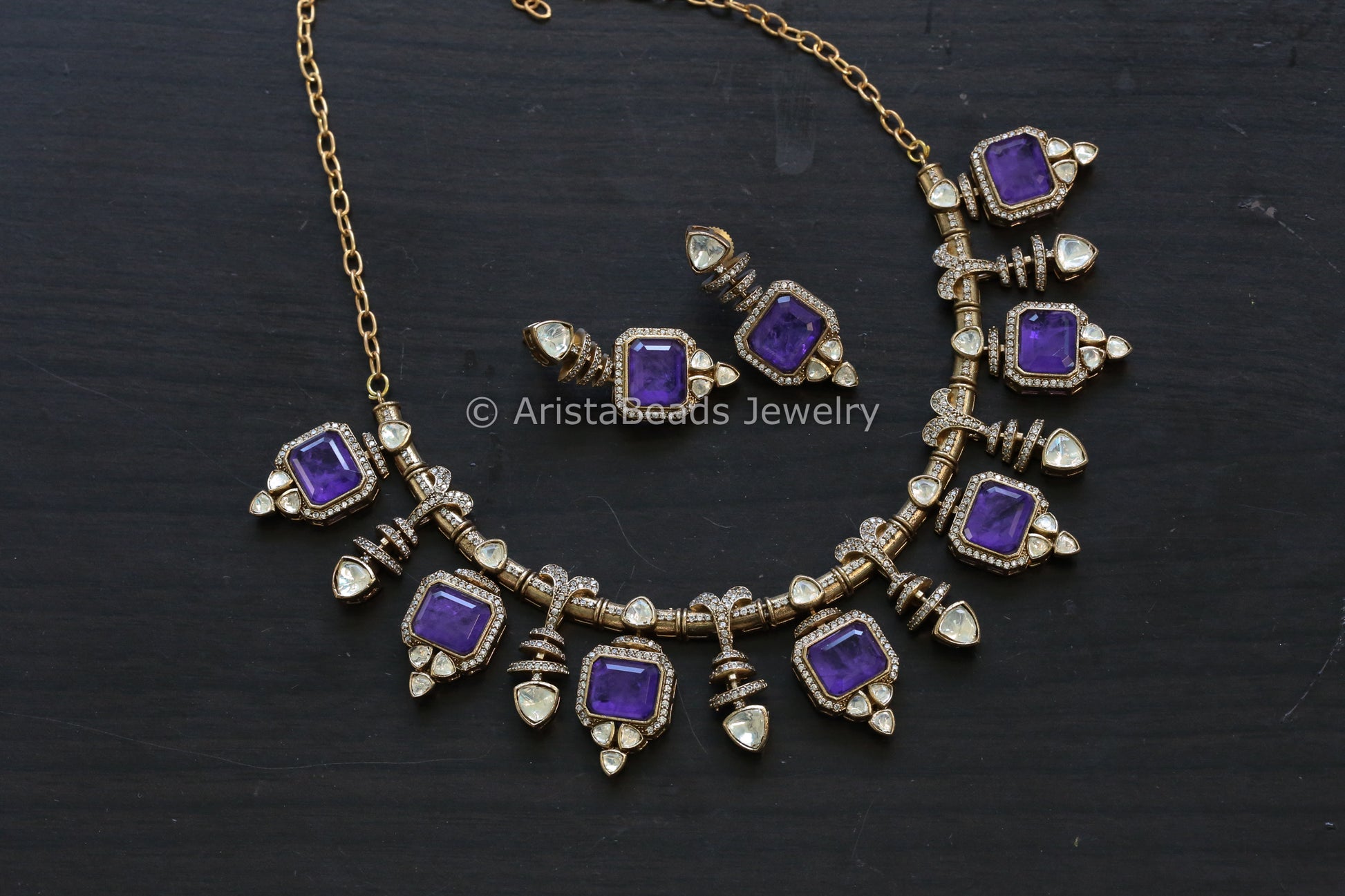 Premium Purple Doublet & Moissanites Set (102-14)