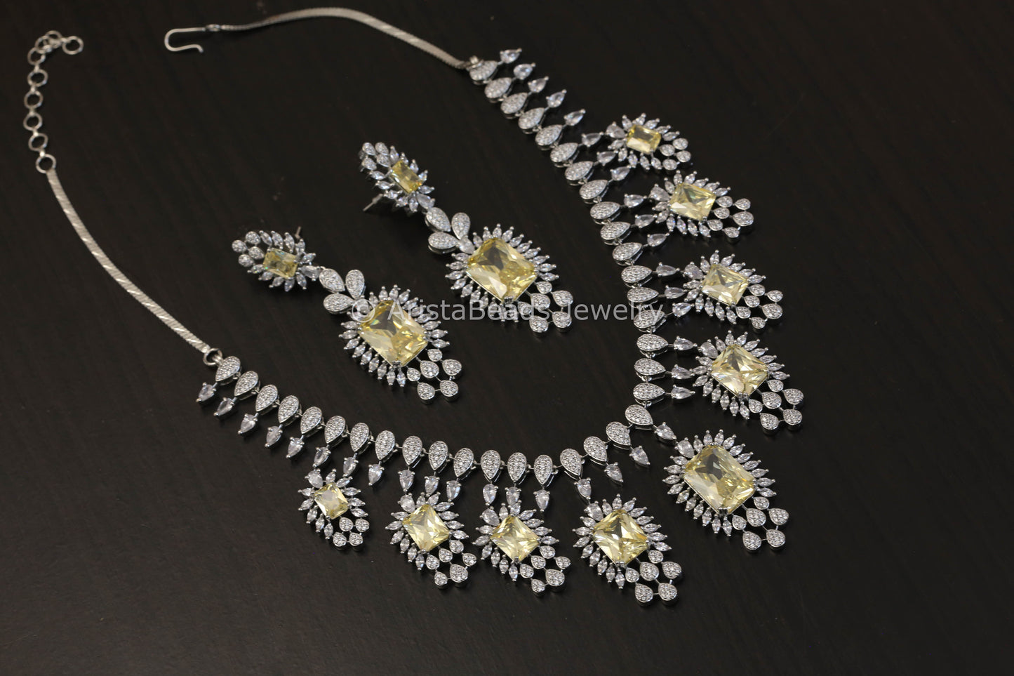Next To Real Diamond Yellow CZ Necklace Set  (103-60)