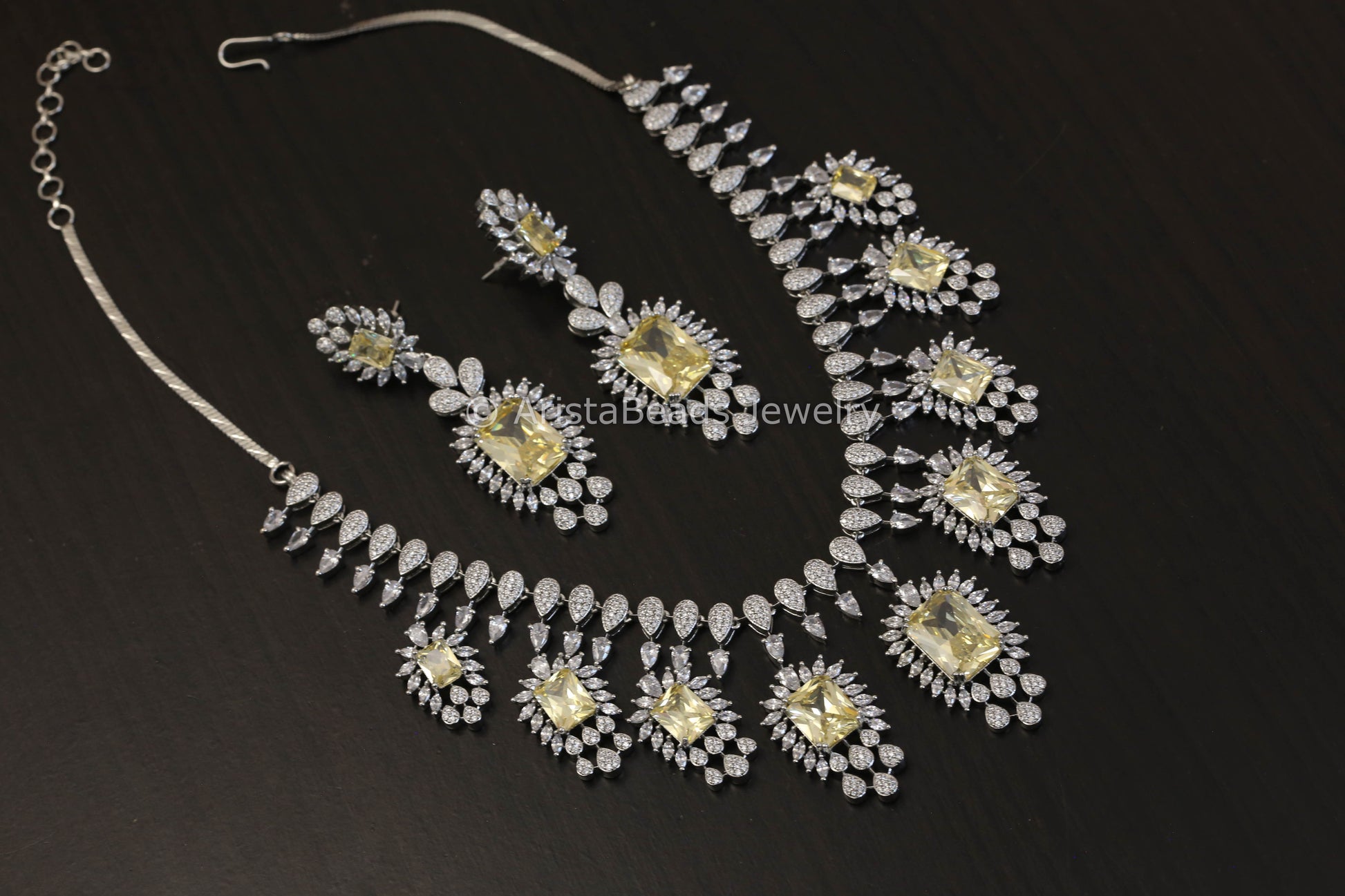Next To Real Diamond Yellow CZ Necklace Set  (103-60)
