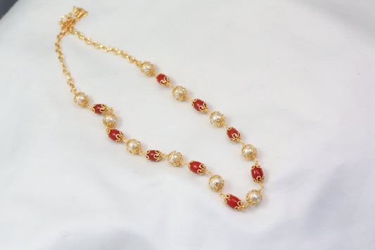 Coral & Pearl Beaded Necklace