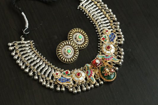 Dual Tone Fusion Kundan Necklace Set (ABJ-N101-99)