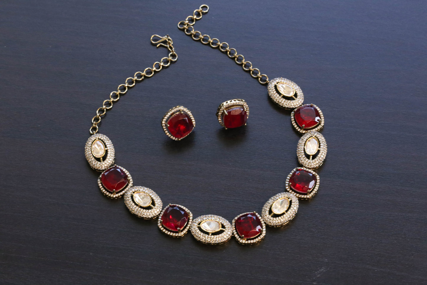 Real Moissanite & Red Doublet Set  (103-62)