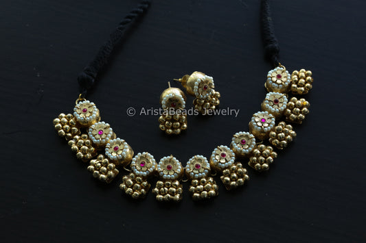 Gold Ghungroo Kemp Necklace Set