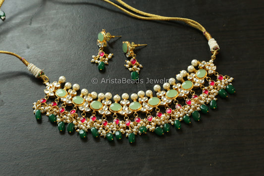 Dainty Mint & Ruby Jadau Kundan Set