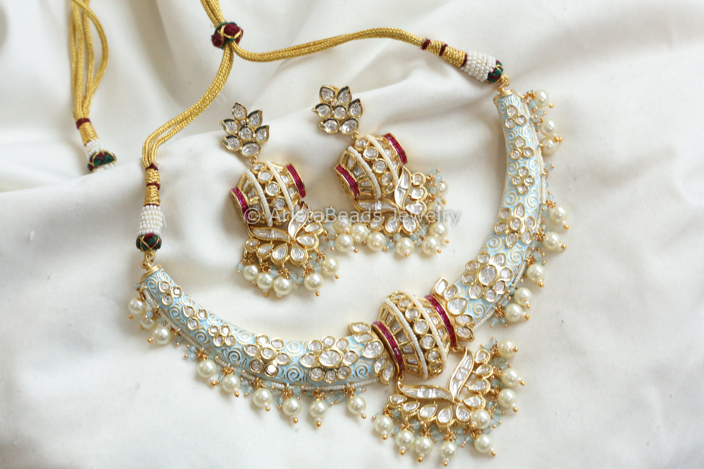 Premium Uncut Polki Kundan & Enamel Hasli Set  (103-18)
