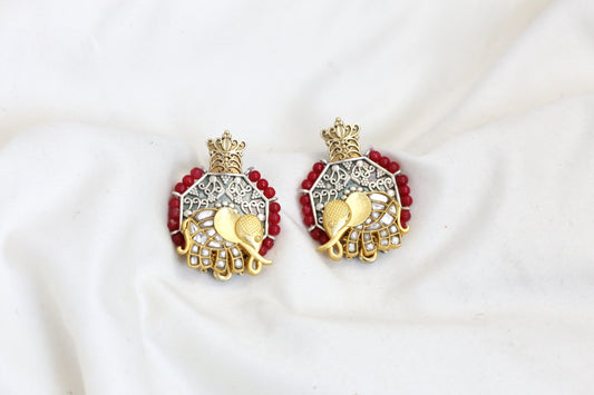 Samaira Dual Tone Kundan Studs - Red