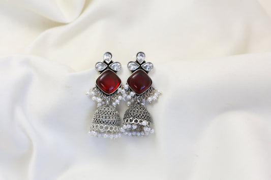 Anjani Oxidized Jhumka - Red