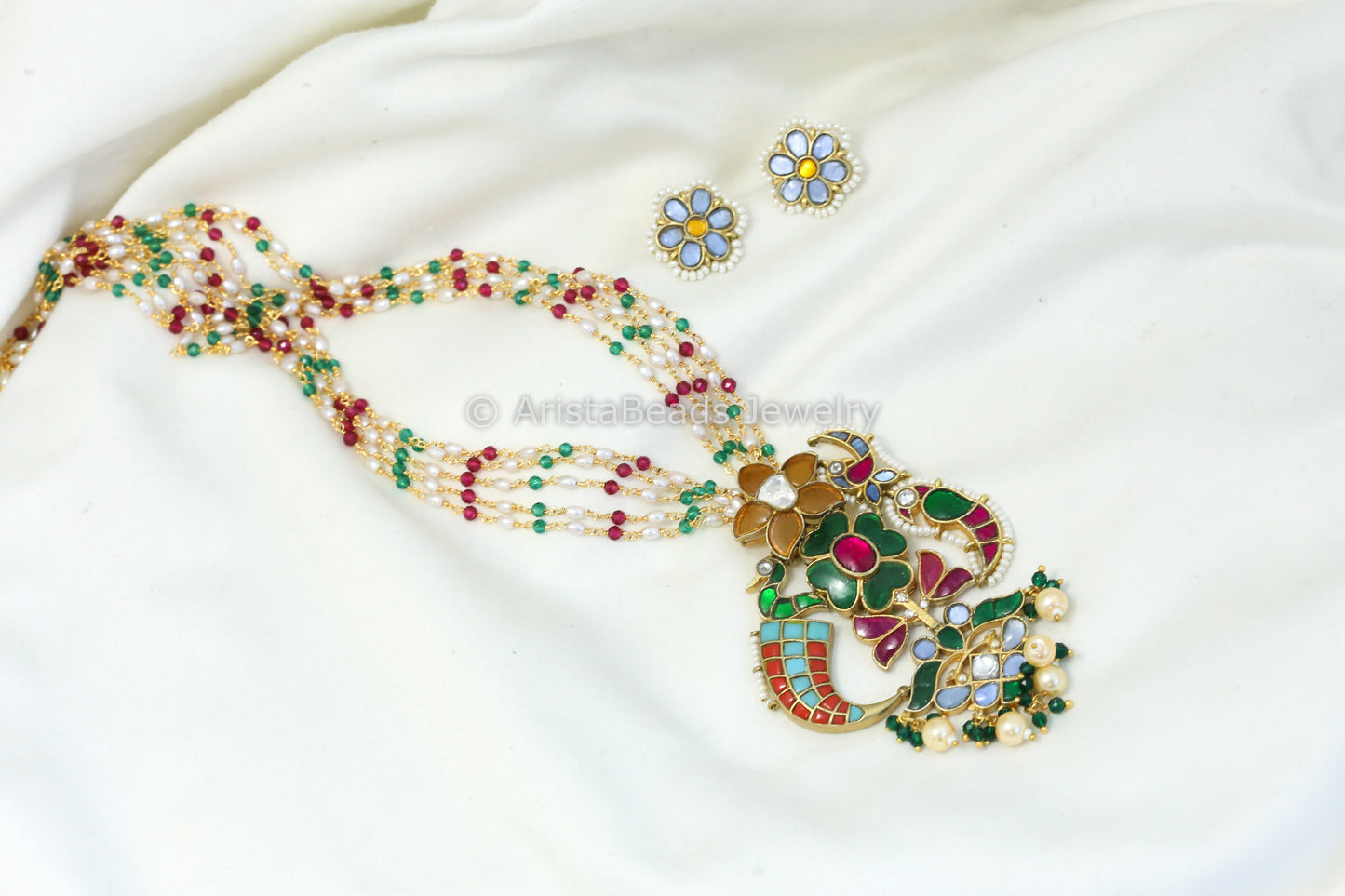 Multicolor Jadau Necklace Set - Multi Mala
