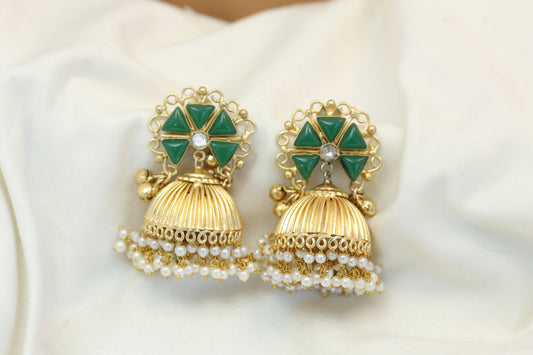 Green Kundan Fusion Matt Gold Jhumka (101-20)