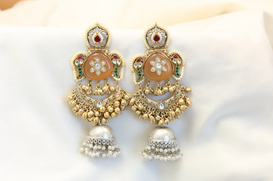 Fusion Kundan Dual Tone Jhumka - Orange (101-22)