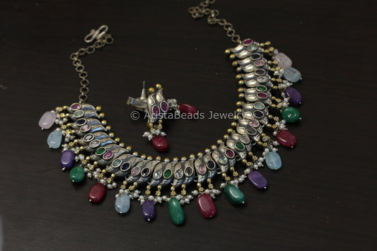 Sutlara Look Alike Dual Tone Necklace Set - Multi