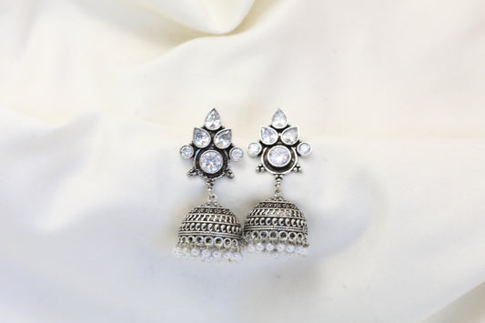 Karnika Oxidized Jhumka - Clear