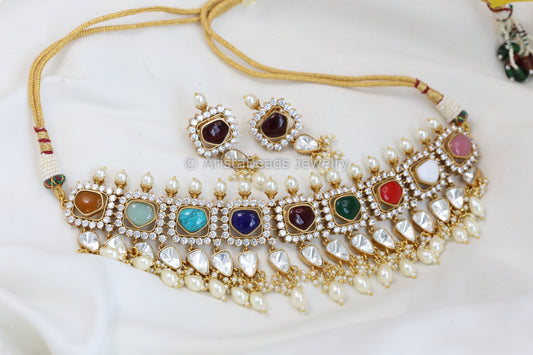 Uncut Kundan Polki & Navratan Stone Set