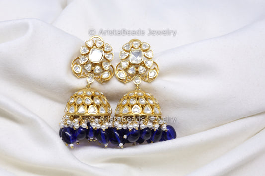 Fareedan Real Moissanite Jhumka - Blue