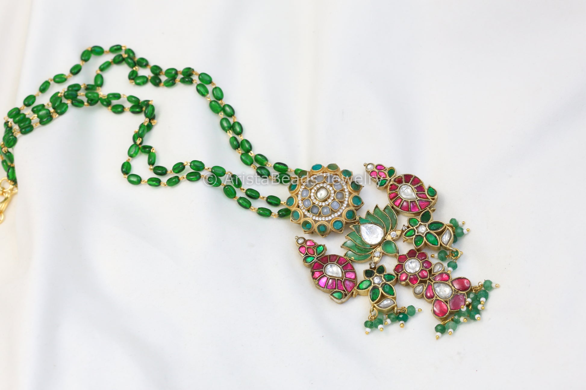 Next To Real Silver Jadau Lotus Necklace