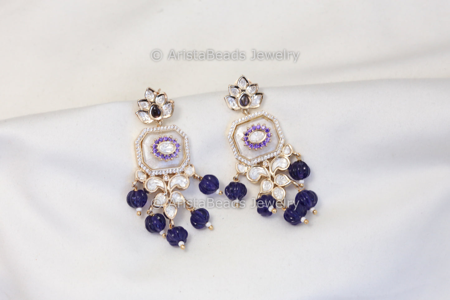 MOP Kundan Polki earrings - Purple