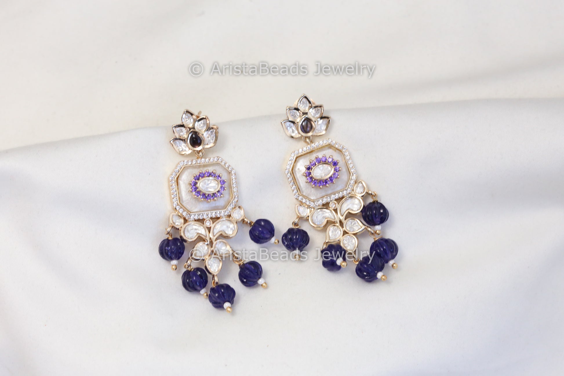 MOP Kundan Polki earrings - Purple