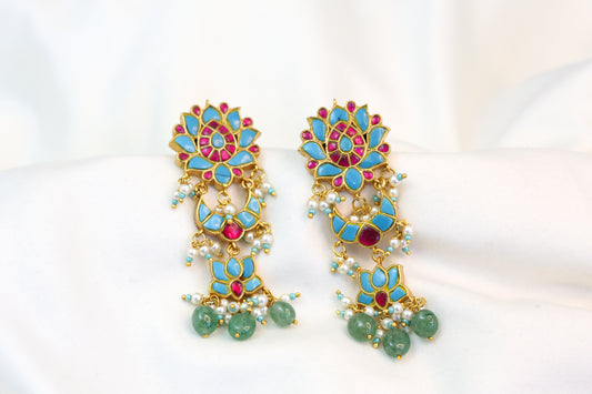 Turquoise Ruby Jadau Kundan Earrings (101-30)