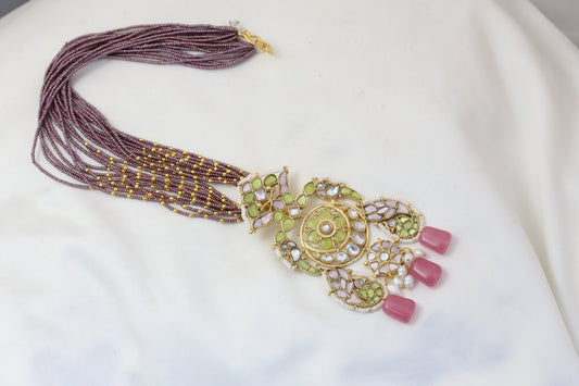Jadau Kundan Fusion Pendant Set - Pastel Shade