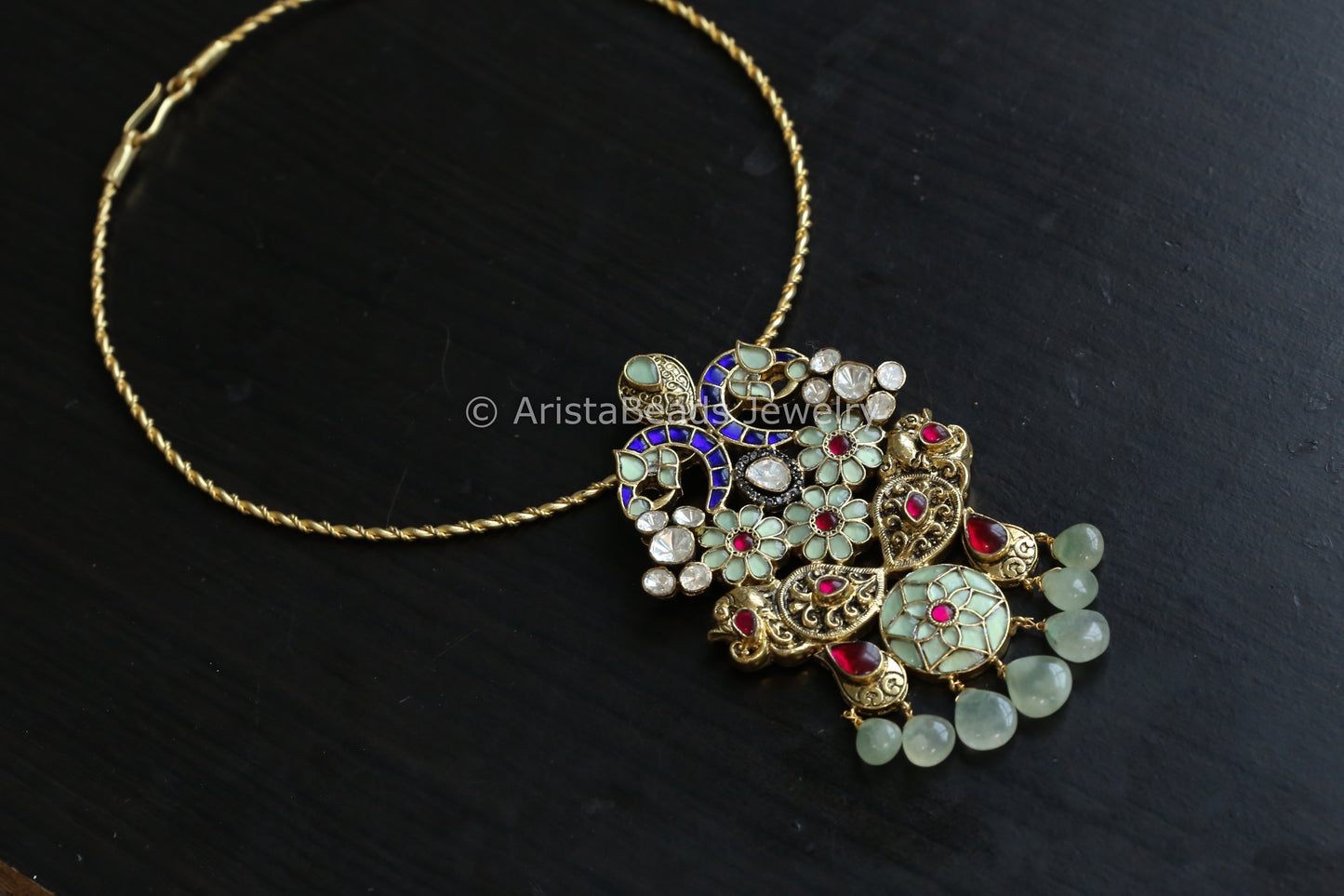 Mint Jadau Kundan & Moissanites Fusion Hasli Necklace